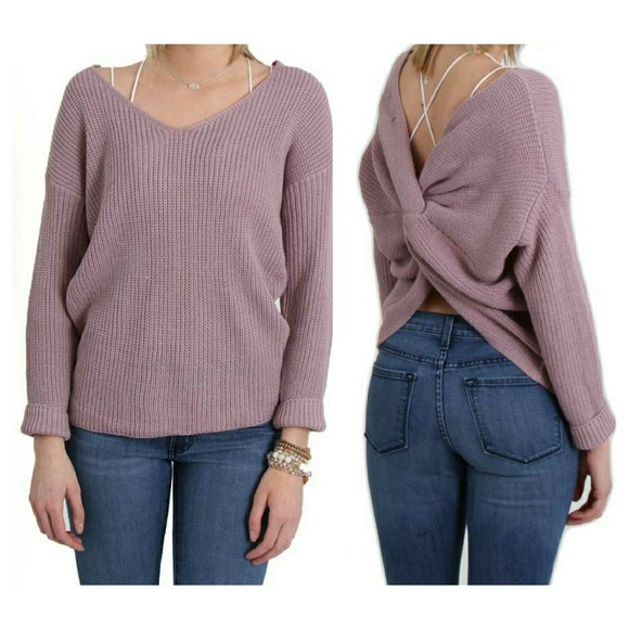 Last! SALE. lavender twist back sweater - Picture 2 of 3